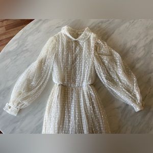 Vintage 50’s-70’s ? Adolfo White Swiss Dot Netting Ballgown